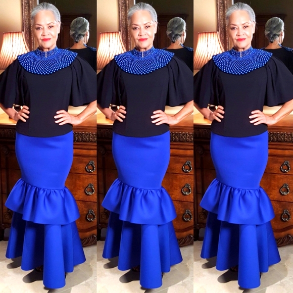 Blue Double Ruffle Mermaid Style Skirt - Picture 2 of 2